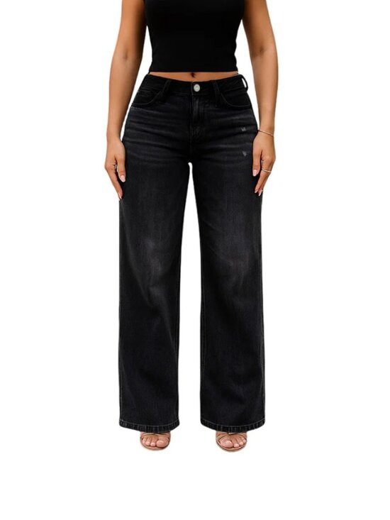 ONESO Denim - ONESO Women's Size 16W Black Mid-Low Rise Baggy BBL Wide Leg Stretch Jeans